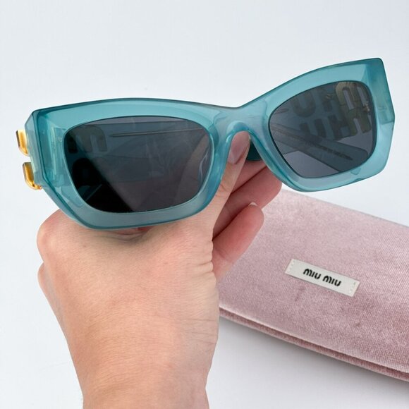 Miu Miu MU09WS 19L09T BRAND NEW Sunglasses Ivy Opal Dark Grey Rectangle Women - Picture 3 of 12